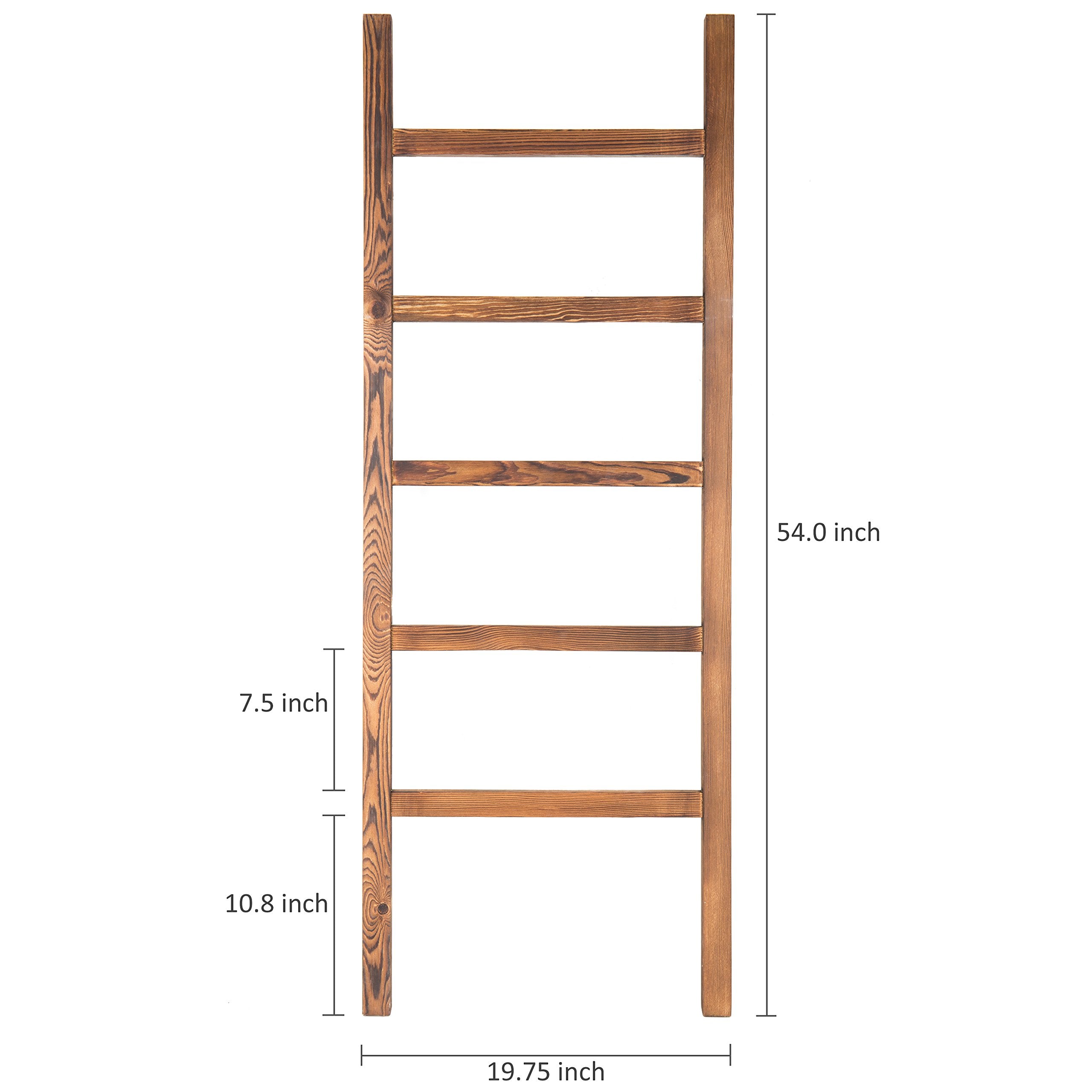 Mygift Rustic Brown Wood 4 Ft Leaning Towel Ladder Rack For Bathroom Storage With 5 Hanging Rungs, Farmhouse Style Blanket And Q